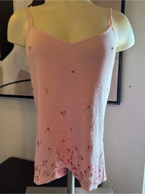 Vintage Y2K Ann Taylor Coquette Pink Silk Knit Sequin Top